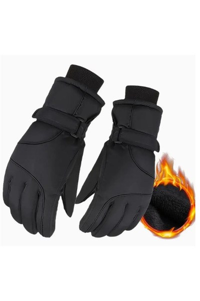 Choice قفازات تزلج شتوية سوداء دافئة مانعة للانزلاق، مقاومة للماء، مناسبة للش...