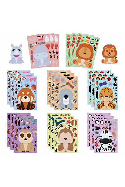 Choice ٨ أوراق من ملصقات أحجية تركيبية للأطفال، حيوانات، شكل وجه، ملصقات تركي...