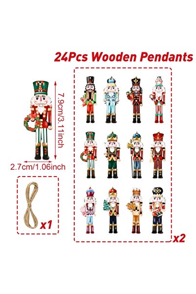Choice النمط 1، 24 قطعة من زينة شجرة عيد الميلاد الخشبية على شكل جندي كسارة ا...