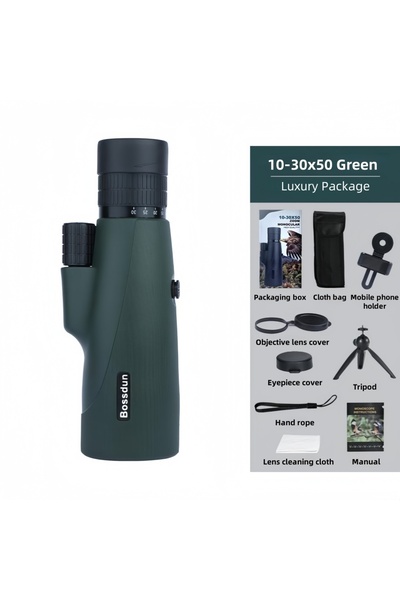 Choice تلسكوب أحادي العدسة عالي الدقة 10-30x50 أخضر مع حامل ثلاثي الأرجل ومحو...