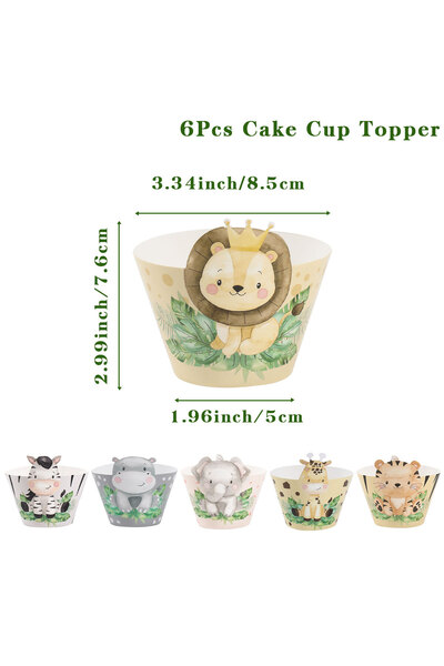 Choice 1 6 قطع غلاف كب كيك حيوانات سفاري الغابة، زينة كب كيك للحفلات البرية، ...