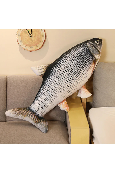 Choice وسادة قطيفة رمادية ثلاثية الأبعاد على شكل سمكة ذهبية - 40/60 سم، حيوان...