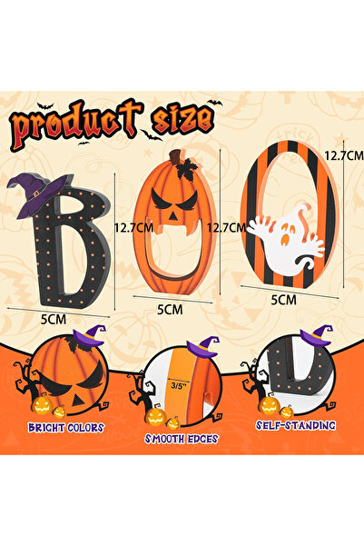 Miniso ٣ قطع، طقم واحد، زينة طاولة للهالوين، لافتات "بو" بتصميم كلاسيكي، صينية متعددة الطبقات باللونين الأسود والبرتقالي