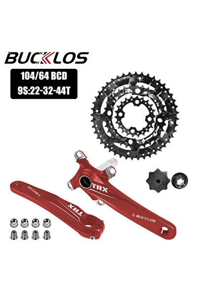 BUCKLOS طقم كرنك دراجة أحمر 3x9S، مقاس 104BCD، مع محمل سفلي، ترس سلسلة 9/10 سرعات، مصنوع من سبائك الألومنيوم