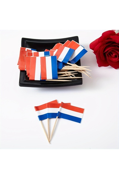 Choice 100 عود أسنان مزينة بعلم هولندا - ملصقات متعددة الاستخدامات للكوكتيلات والجبن، مناسبة للبوفيهات والكعك والبيتزا