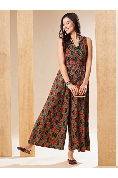 Globus By Styli Women Multi Printed Wrap V Neck Wide Leg Jumpsuit