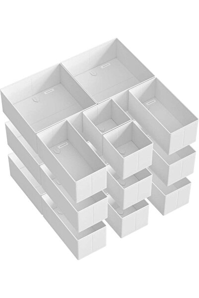 SONGMICS مجموعة منظمات أدراج مكونة من 18 صندوق تخزين قماشي قابل للطي - أبيض س...