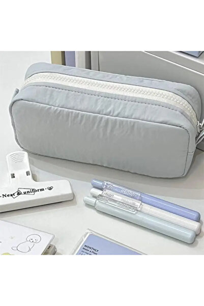 Choice مقلمة مربعة زرقاء بسيطة بلون موحد، ذات سعة كبيرة، حقيبة تخزين مصنفة مت...