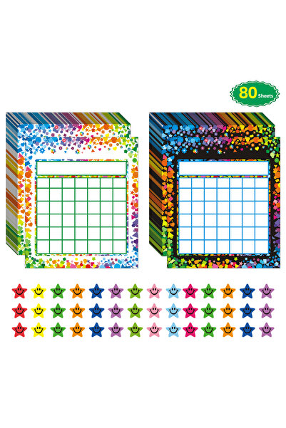 Choice Colorful 80 Pack Classroom Incentive Reward Chart for 2 Designs with 2400 Pieces Colorful Star Stic