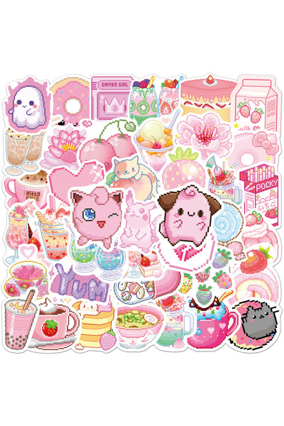 Choice 50 قطعة من ملصقات كرتونية لطيفة باللون الوردي بنمط بكسل بوكيمون بيكاتش...