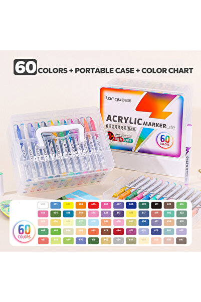 Choice مجموعة أقلام تلوين أكريليك بـ 60 لونًا، أقلام تلوين أكريليك برأس فرشاة لتلوين الزجاج والسيراميك والقماش.