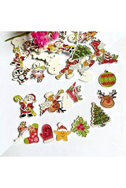 Choice A 50Pcs/Bag 2-Holes Mix Christmas Star Candles Santa Sock Wood Christmas Decorative Buttons Scrapbo.