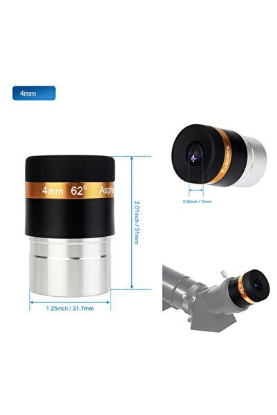 Choice عدسة عينية لتلسكوب سيليسترون 4 مم بزاوية رؤية واسعة 62 درجة، غير كروية...