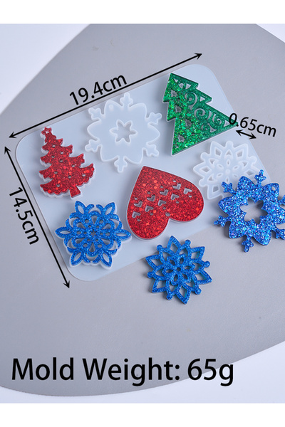 Choice قالب سيليكون بستة ثقوب لقلادة عيد الميلاد، بتصميمات إبداعية: شجرة عيد الميلاد، ندفة الثلج، الحب، منزل الحلوى، الجوارب