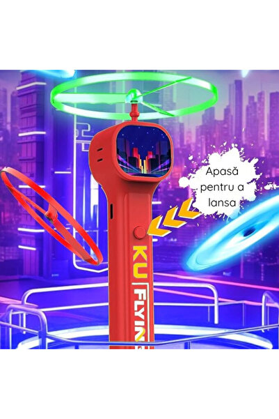 OEM Electric Launcher with Rotating Discs, Set of 6 Luminous+Classic Discs, USB Rechargeable, Red