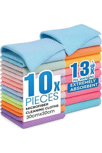 Generic 10 قطع من مناشف التنظيف المصنوعة من الألياف الدقيقة للزجاج والمنزل وا...