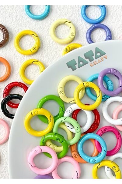 TATA CRAFT Renkli Metal Yaylı Çanta Aksesuar Halkası 4 Adet Çap: 2cm Anahtarlık Aksesuar