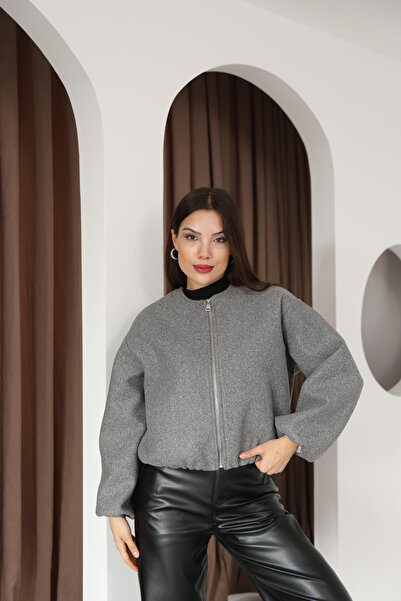 Marbella Women's Crew Neck Cashmere Bomber Transitional Jacket