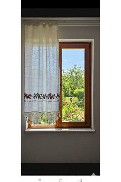 OTOTEDARİK Authentic Red Cross-Stitch Hand-Laced Linen Curtain