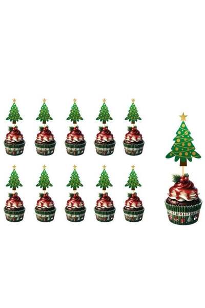 DODOMAR Ornamente pentru scobitori tematice cu brad de Crăciun, pachet de 10