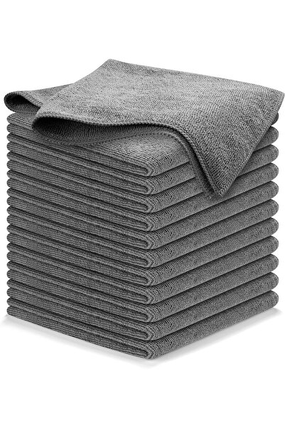 Beauenty Microfiber Cleaning Towels, Ultra Absorbent, Grey, 12 Pack