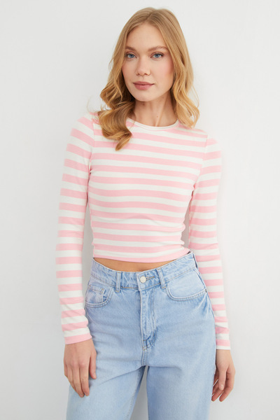 Fulla Moda Basic Çizgili Likralı Body