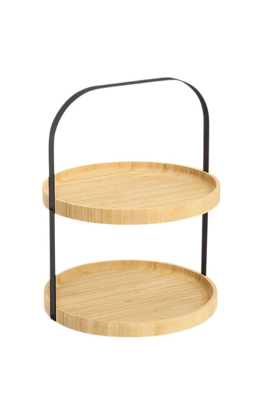 zeller Suport de servire cu 2 niveluri, bambus/metal, 25x33 cm, maro/negru
