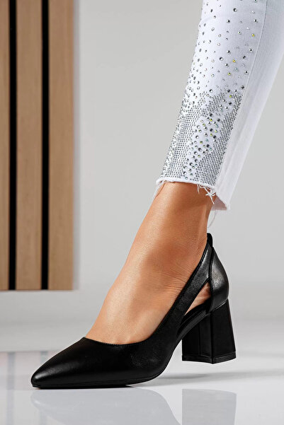 Zaira Pantofi cu toc dama negri din piele ecologica Mira #22456