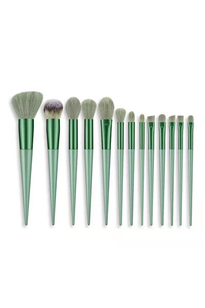 OEM Set of 13 makeup brushes, bag included, plastic, green