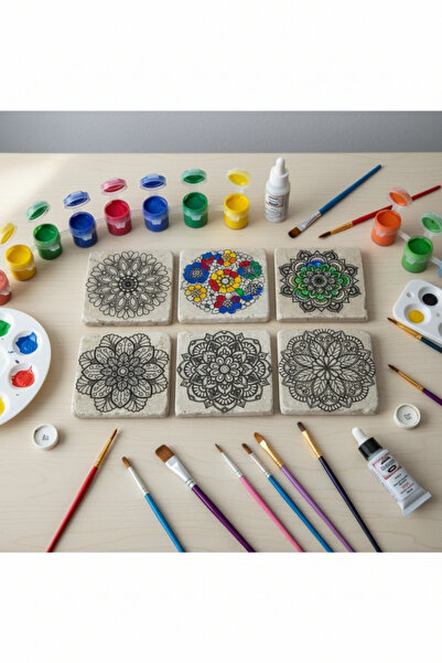 FourArts Mandala Boyama Seti – 6’lı 10x10 cm Doğal Mermer Mandala Taşları, EV...