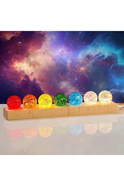 Generic 7-Color Glass Crystal Ball Night Lamp with Wooden LED Base (7 Balls, USB, Gift Box)