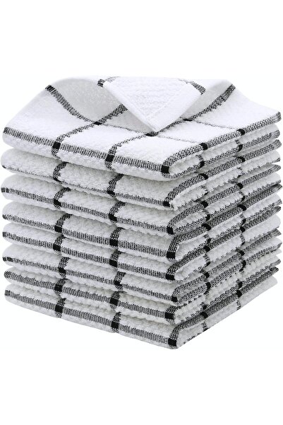 NALACAL 8pcs Kitchen Absorbent Dish Cloths - 100% Cotton, Black Plaid, 12 x 1...