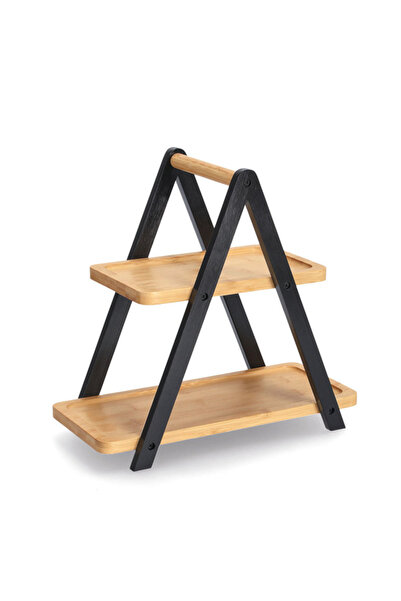 zeller Suport de servire cu 2 niveluri, bambus, 34x17x32 cm, negru/maro