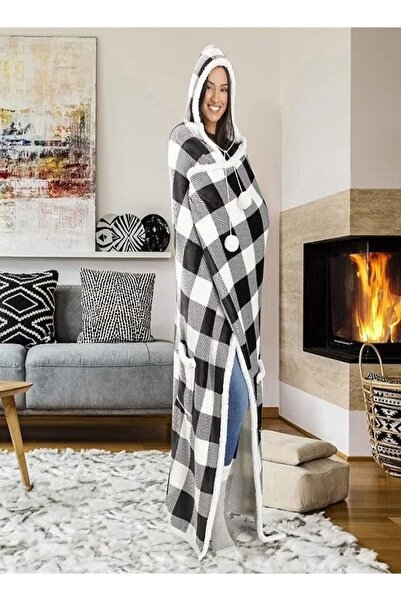 Generic Thick square wool blanket and warm, heavy winter throw with a luxurious, long, lazy Hooded .