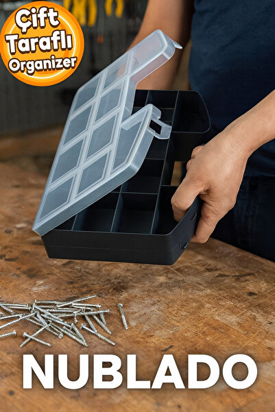 NUBLADO Çift Taraflı Organizer Kutu 24 Bölmeli Küçük Malzeme Alet Takım Çantası