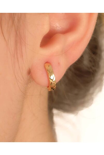 YCL JEWELLERY 14 Ayar (ÇİFT) Altın Çapraz Kalemli Halka Küpe