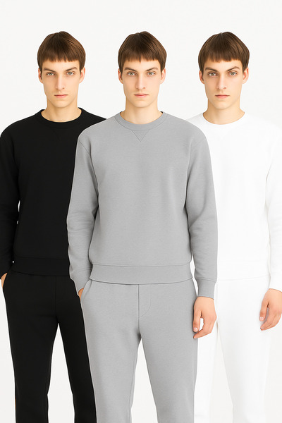 DeFacto 3-Pack Regular Fit Crew Neck Thick Basic Plain Sweatshirt T3777Az23Au