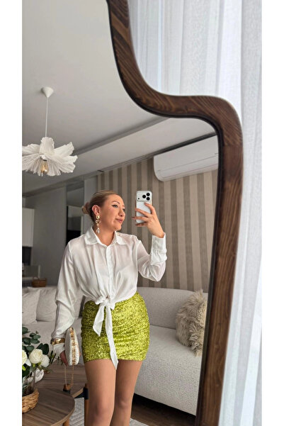 FK PYNAPPEL PUL PAYETLİ ASTARLI FERMUARLI MİNİ ETEK OLİVE