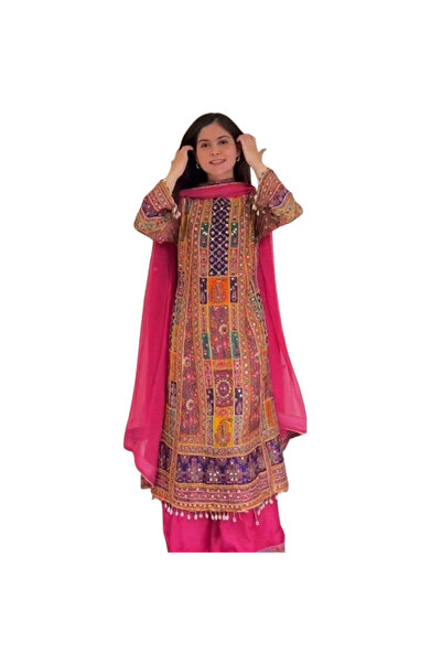 MYSMAR بلوزة بالازو وردية اللون من قماش جورجيت صناعي مع شال - HRT4456 | وردي