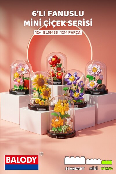 balody 6'lı Fanuslu Mikro Çiçek Serisi Yapı Bloğu Seti – 1214 Parça