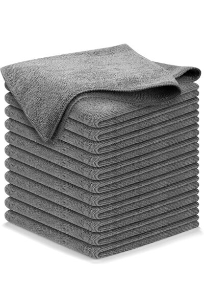 Generic Microfiber Cleaning Cloth Grey - 12 Pack 12"x12" Ultra Absorbent, Streak-Free