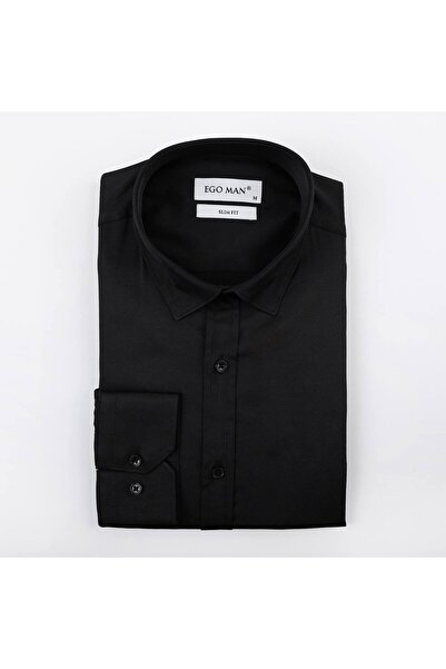 Ego Man Men's Elegant Black Shirt Easy Iron Cotton All Season Slim Fit