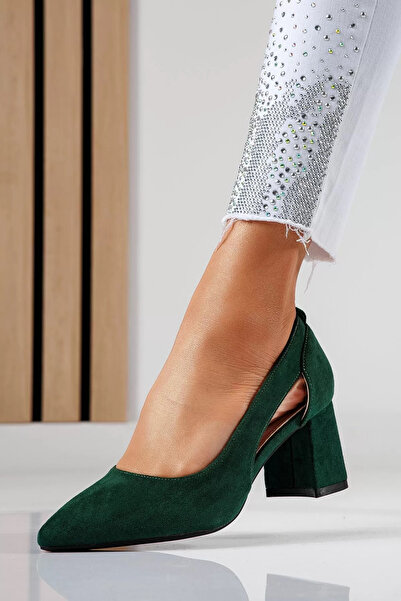 Zaira Pantofi cu toc dama verzi din piele ecologica intoarsa Mira2 #22460