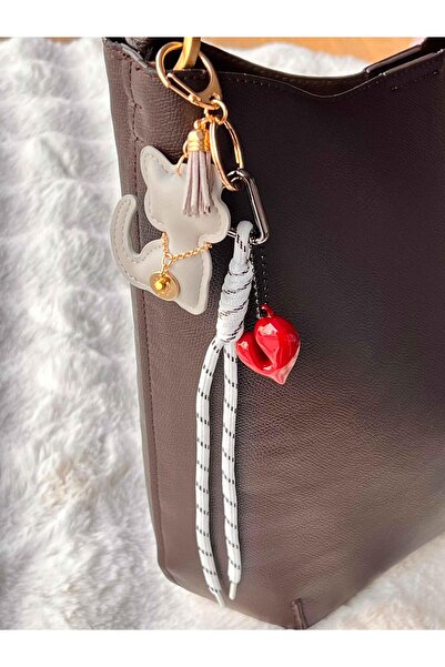 ROSSEV Μπρελόκ με φιγούρα γάτας - Χρυσό κόκκινο μπρελόκ (μοντέλο καρδιάς)