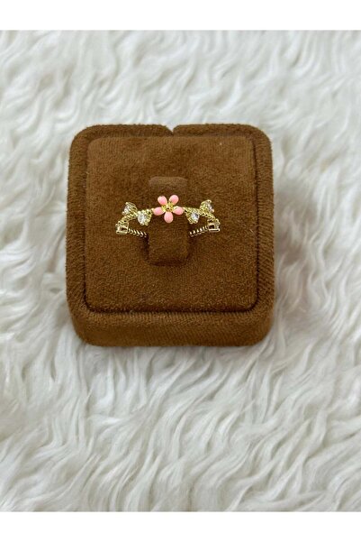 BY YASİN TOPÇU 💖   خاتم وردي اللون مع زهرة وورقة في الوسط