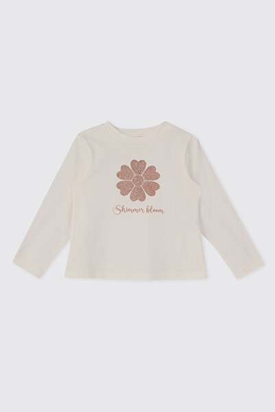 Panço Kız Bebek Sim Baskılı Ekru Tişört