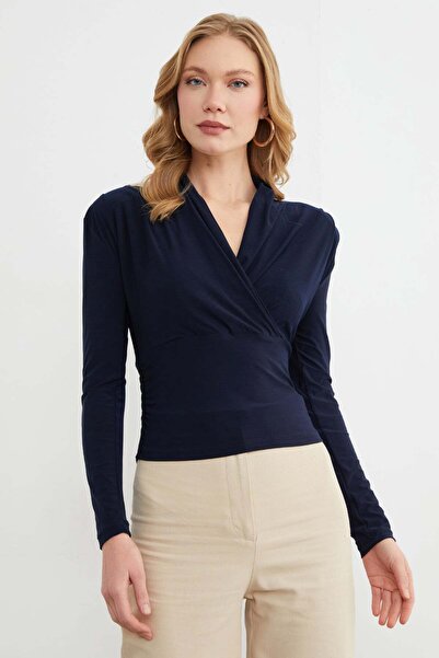 Fulla Moda Shoulder Shoulder Pad Piece Double-Breasted Collar Blouse