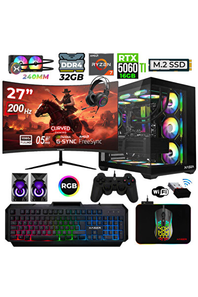 XASER Helmet X50 Ryzen 7 5700X 32GB Ram 1TB M.2 NVMe SSD 16GB RTX5060 Ti Sıvı...