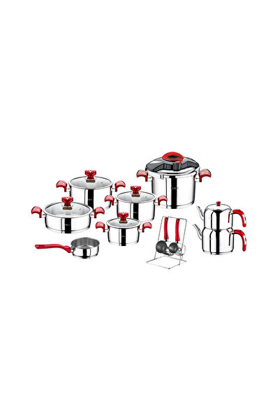 OMS Set de oale cu 18 piese, oțel inoxidabil 18/10, argintiu/roșu