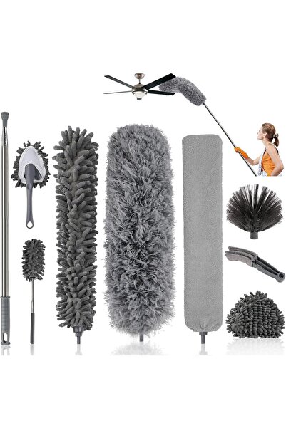 HASTHIP منافض غبار للتنظيف المنزلي - مجموعة من 9 منافض غبار قابلة للثني تعمل بالكهرباء الساكنة، 280 سم، رمادي